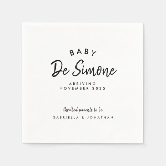 Moderne Schwarz-weiße Schwangerschaftsankündigung Serviette (Vorderseite)