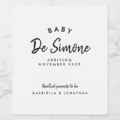 Moderne Schwarz-weiße Schwangerschaftsankündigung Weinetikett (Einzelnes Label)