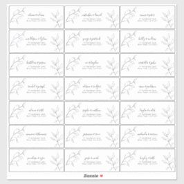 Moderne Schwarz-weiße Script Botanische Gastadress Aufkleber