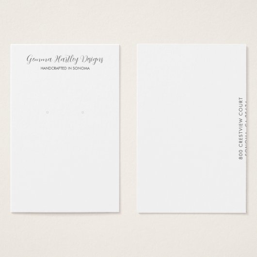 Moderne Schwarz-weiße Script-Earring-Display-Karte (Vorne & Hinten)