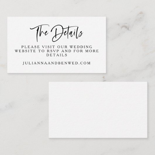 Moderne Schwarz-weiße Script-Hochzeitsseite - Deta Begleitkarte (Vorne/Hinten)