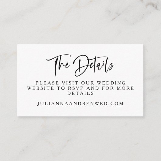 Moderne Schwarz-weiße Script-Hochzeitsseite - Deta Begleitkarte (Vorderseite)