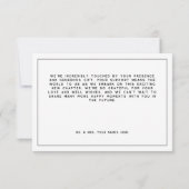 Moderne Schwarz-weiße Script-Minimal-Hochzeit Dankeskarte (Rückseite)