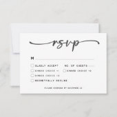 Moderne Schwarz-weiße Script-Minimal-Hochzeit RSVP Karte (Vorderseite)