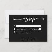 Moderne Schwarz-weiße Script-Minimal-Hochzeit RSVP Karte (Vorderseite)