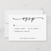 Moderne Schwarz-weiße Script-Minimal-Hochzeit RSVP Karte (Vorderseite)