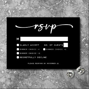 Moderne Schwarz-weiße Script-Minimal-Hochzeit RSVP Karte