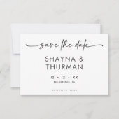 Moderne Schwarz-weiße Script-Minimal-Hochzeit Save The Date (Vorderseite)