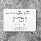 Moderne Schwarz-weiße Script-Minimal-Hochzeit Save The Date