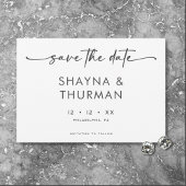 Moderne Schwarz-weiße Script-Minimal-Hochzeit Save The Date