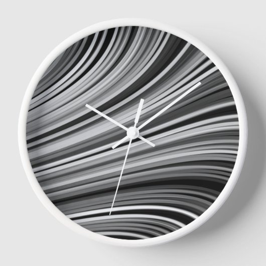 Moderne Schwarz-weiße Silver Gray Curvy Lines Uhr (Vorderseite)