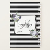 Moderne Schwarz-weiße Silver Monogram personalisie Planer (Rückseite)