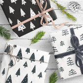 Moderne schwarz-weiße skandinavische Weihnachtsbau Geschenkpapier Set