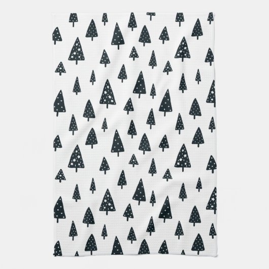 Moderne schwarz-weiße skandinavische Weihnachtsbau Geschirrtuch (Vertikal)