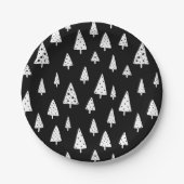 Moderne schwarz-weiße skandinavische Weihnachtsbau Pappteller (Vorderseite)