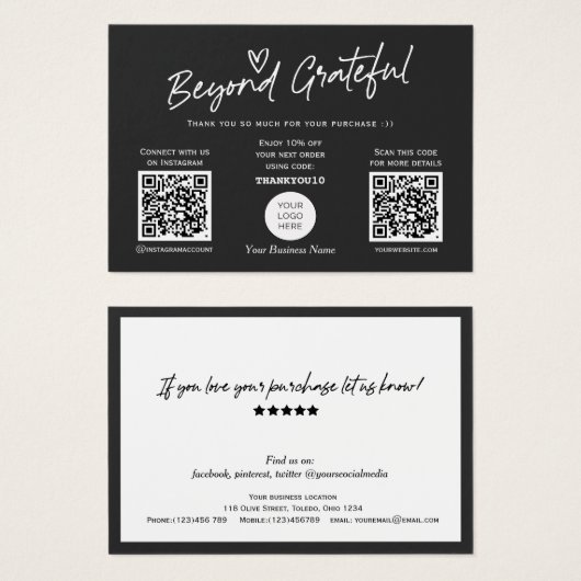 Moderne, schwarz-weiße Skripte QR-Code-Geschenkkar (Vorne & Hinten)