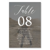 Moderne Schwarz-weiße Skriptnamen Fotos Hochzeit Tischnummer (Rückseite)
