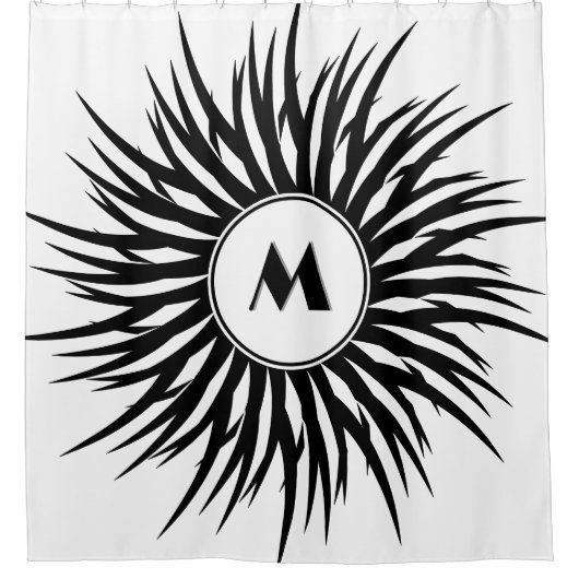 Moderne Schwarz-weiße Spiralmonogramm personalisie Duschvorhang (Vorderseite)