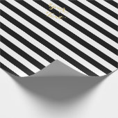 Moderne Schwarz-weiße Streifen Elegantes Gold-Text Geschenkpapier (Ecke)