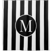 Moderne Schwarz-weiße Streifen Elegantes Monogramm Duschvorhang (Vorderseite)