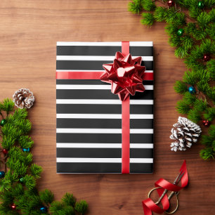 Moderne schwarz-weiße Streifen elegantes Musterge Geschenkpapier