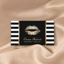 Moderne Schwarz-weiße Streifen Gold Lippen
