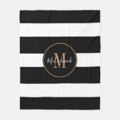 Moderne Schwarz-weiße Streifen Gold Monogrammierna Fleecedecke (Vorderseite)