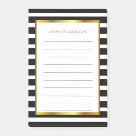 Moderne Schwarz-weiße Streifen Gold personalisiert Post-it Klebezettel