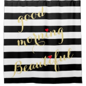 Moderne Schwarz-weiße Streifen Guten Morgen schön Duschvorhang (Vorderseite)