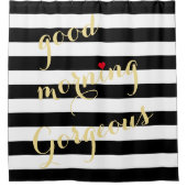 Moderne Schwarz-weiße Streifen Guten Morgen wunder Duschvorhang (Vorderseite)