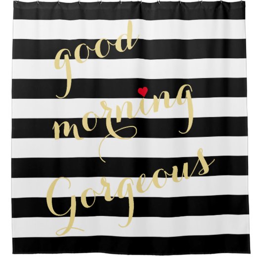 Moderne Schwarz-weiße Streifen Guten Morgen wunder Duschvorhang (Vorderseite)