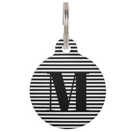 Moderne Schwarz-weiße Streifen in Monogramm, benut Haustiermarke
