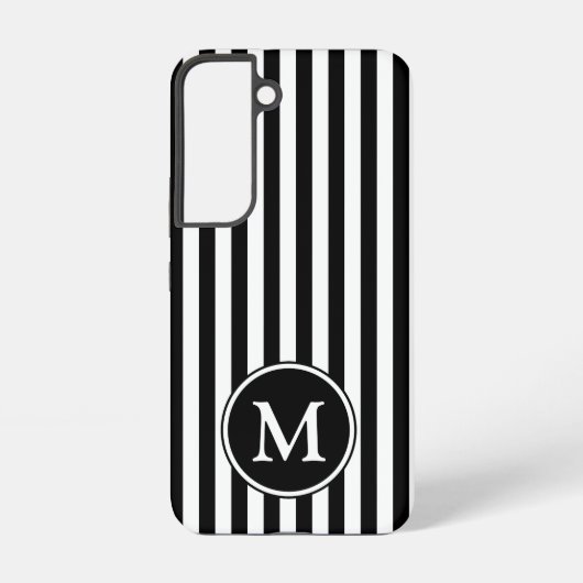Moderne, schwarz-weiße Streifen in Monogramm Samsung Galaxy Hülle (Rückseite)