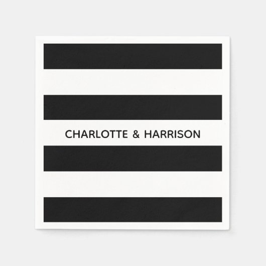 Moderne schwarz-weiße Streifen individuelle Namen Serviette (Vorderseite)