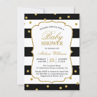 Moderne Schwarz-weiße Streifen Kinderdusche Einlad Einladung