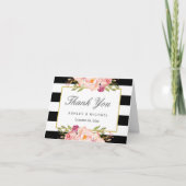 Moderne Schwarz-weiße Streifen Klasse florale Viel Dankeskarte (Vorderseite)