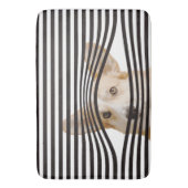 Moderne schwarz-weiße Streifen lustigen Hund Badematte (Vorderseite Vertikal)