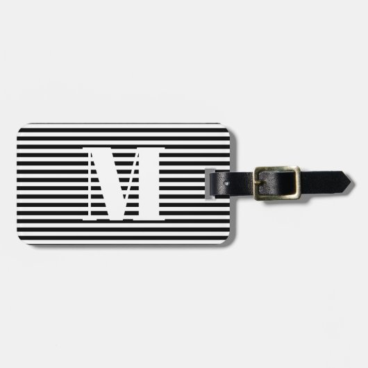 Moderne Schwarz-weiße Streifen mit Monogramm, kund Gepäckanhänger (Vorderseite horizontal)