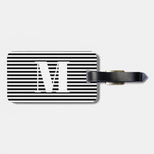 Moderne Schwarz-weiße Streifen mit Monogramm, kund Gepäckanhänger (Rückseite horizontal)