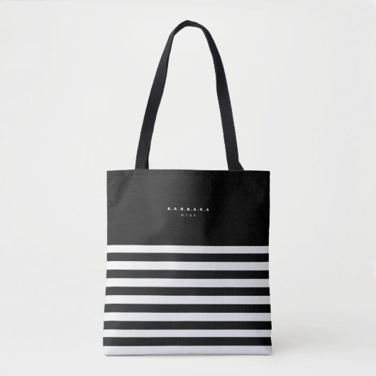 Moderne Schwarz-weiße Streifen Monogram Summer Tasche (Vorderseite)