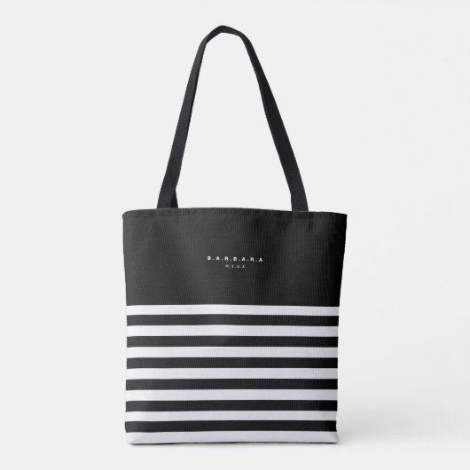 Moderne Schwarz-weiße Streifen Monogram Summer Tasche (Rückseite)