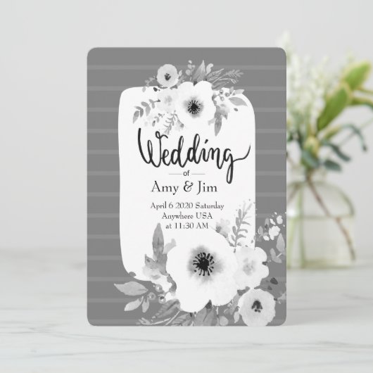 Moderne Schwarz-weiße Streifenhochzeit Einladung (Stehend Vorderseite)