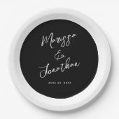 Moderne Schwarz-weiße Streifenhochzeit Pappteller (Vorderseite)