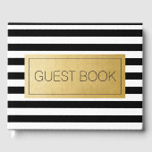 Moderne Schwarz-weiße Stripe Hochzeit zum Geburtst Gästebuch (Vorderseite)