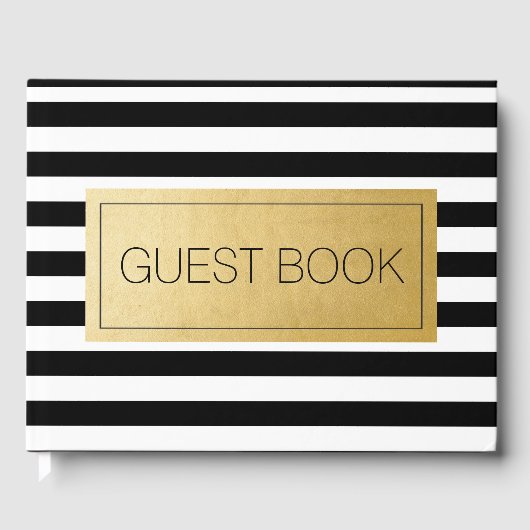 Moderne Schwarz-weiße Stripe Hochzeit zum Geburtst Gästebuch (Vorderseite)