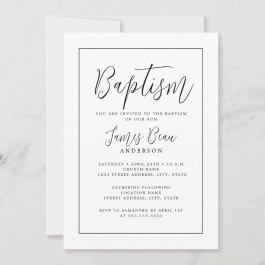 Moderne Schwarz-weiße Taufe Einladung (Vorderseite)
