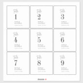 Moderne Schwarz-weiße Tischnummer Weinetiketten Aufkleber (Blatt)