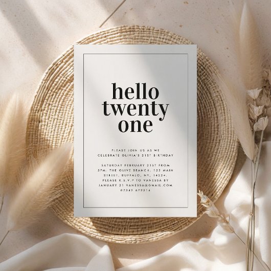Moderne Schwarz-weiße Typografie 21 Foto Geburtsta Einladung