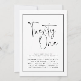 Moderne Schwarz-weiße Typografie 21 Foto Geburtsta Einladung