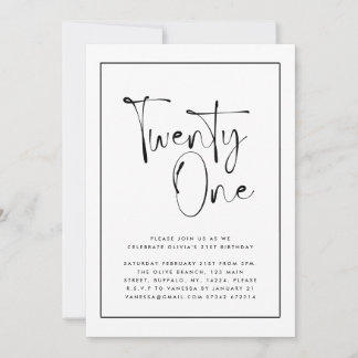 Moderne Schwarz-weiße Typografie 21 Foto Geburtsta Einladung